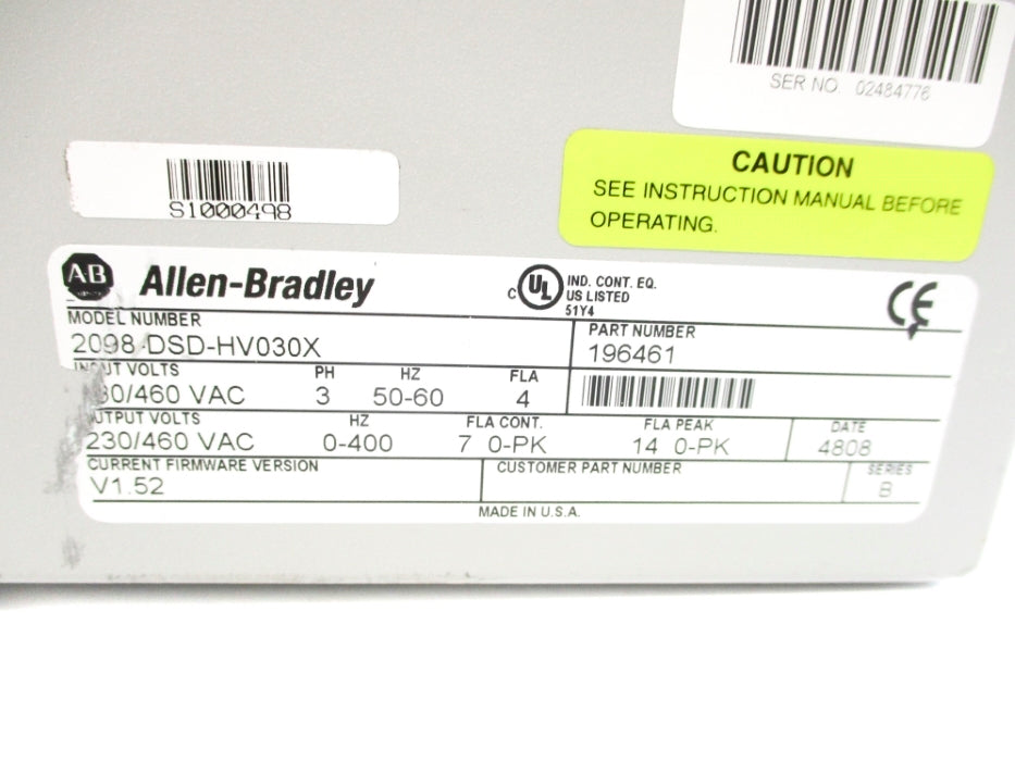 INDUSTRIAL SPARE PART 2098-DSD-HV030X SER. B F/W 1.52 REMAN