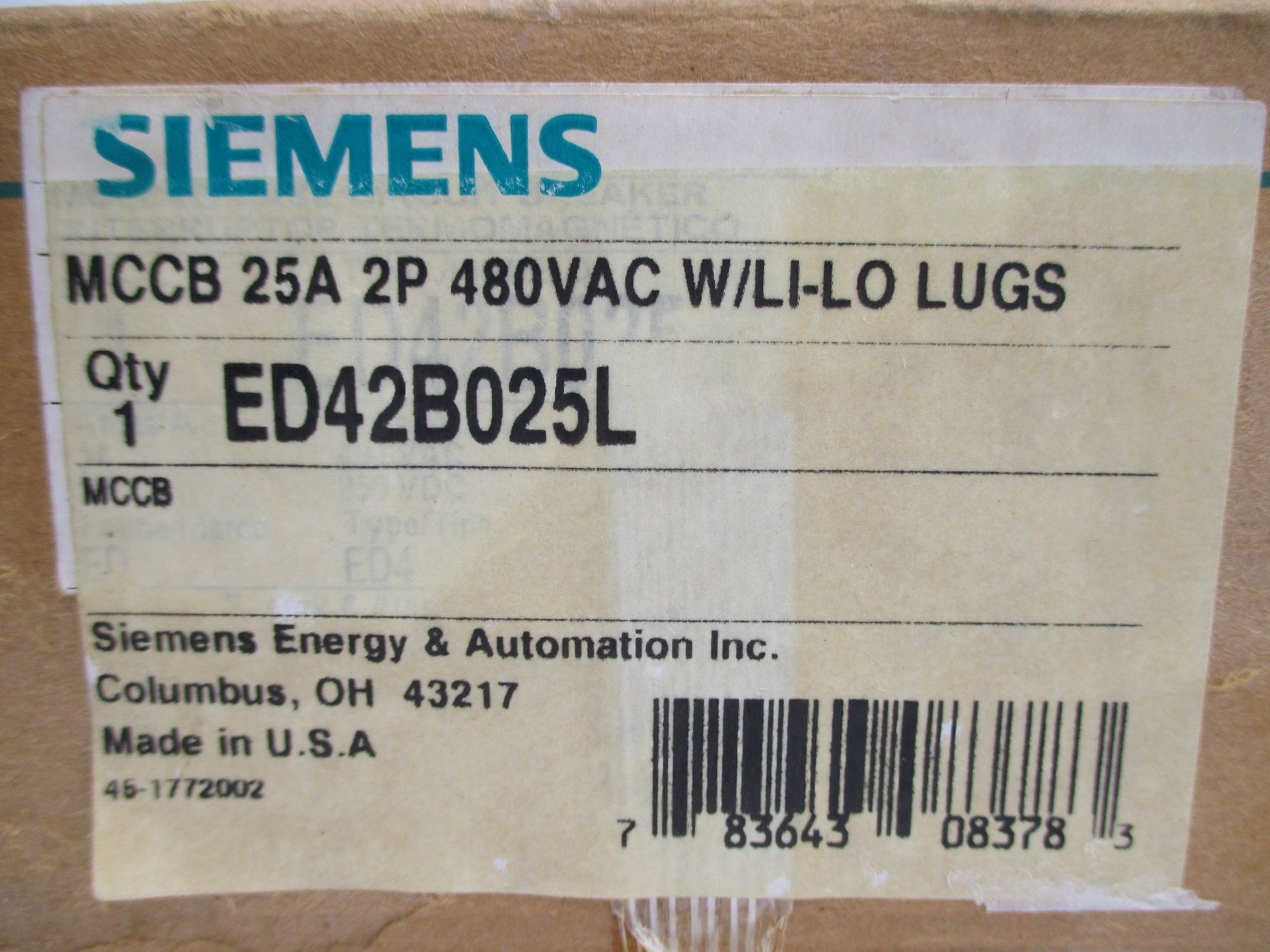 SIEMENS ED42B025L 25A 480VAC NSMP