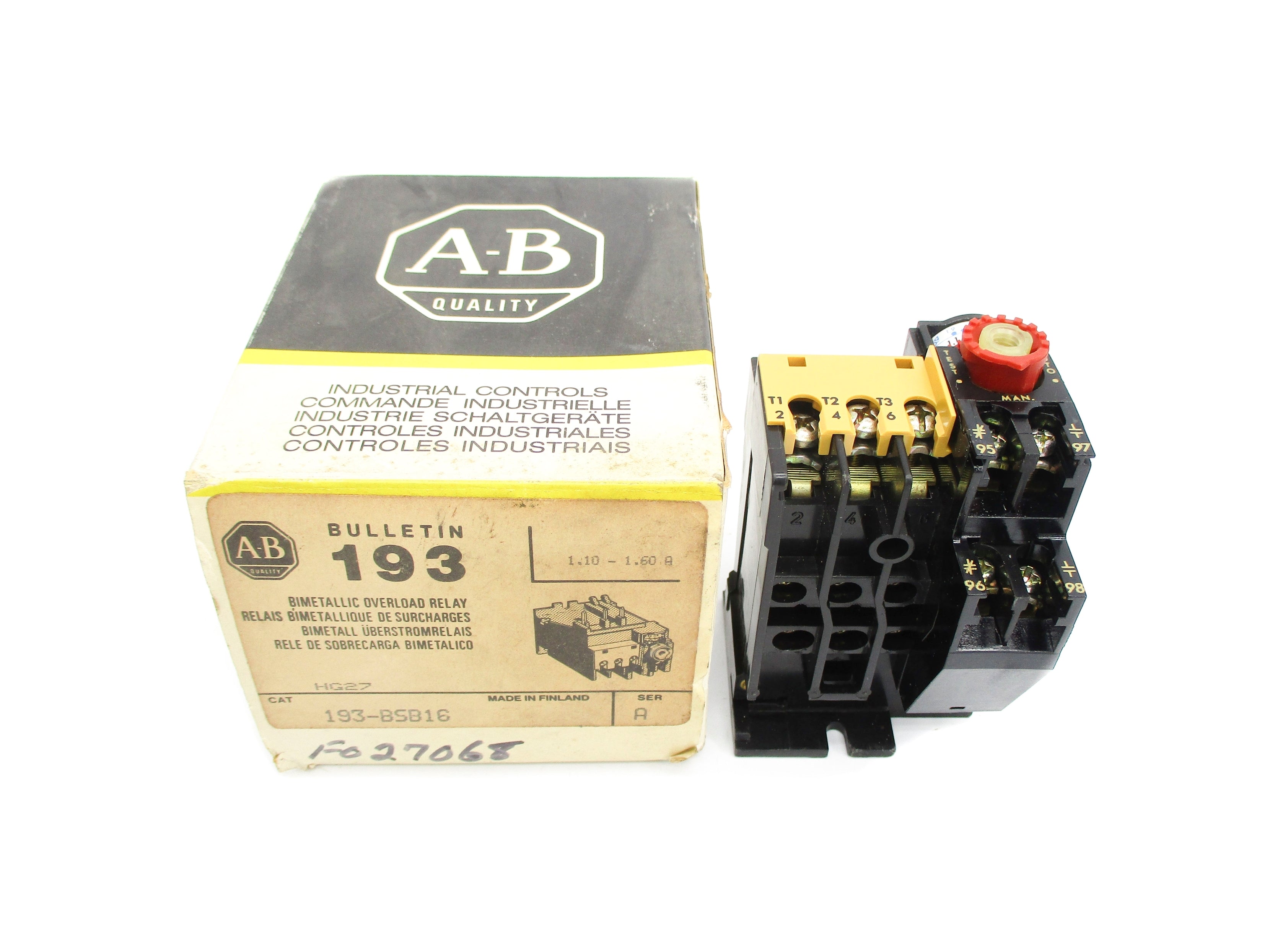 INDUSTRIAL SPARE PART 193-BSB16 SER. A 1.1-1.6A (BK/YL) NSMP