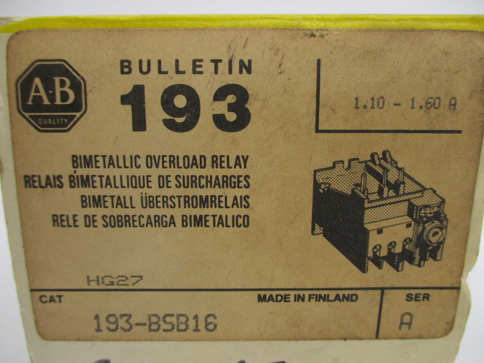 INDUSTRIAL SPARE PART 193-BSB16 SER. A 1.1-1.6A (BK/YL) NSMP