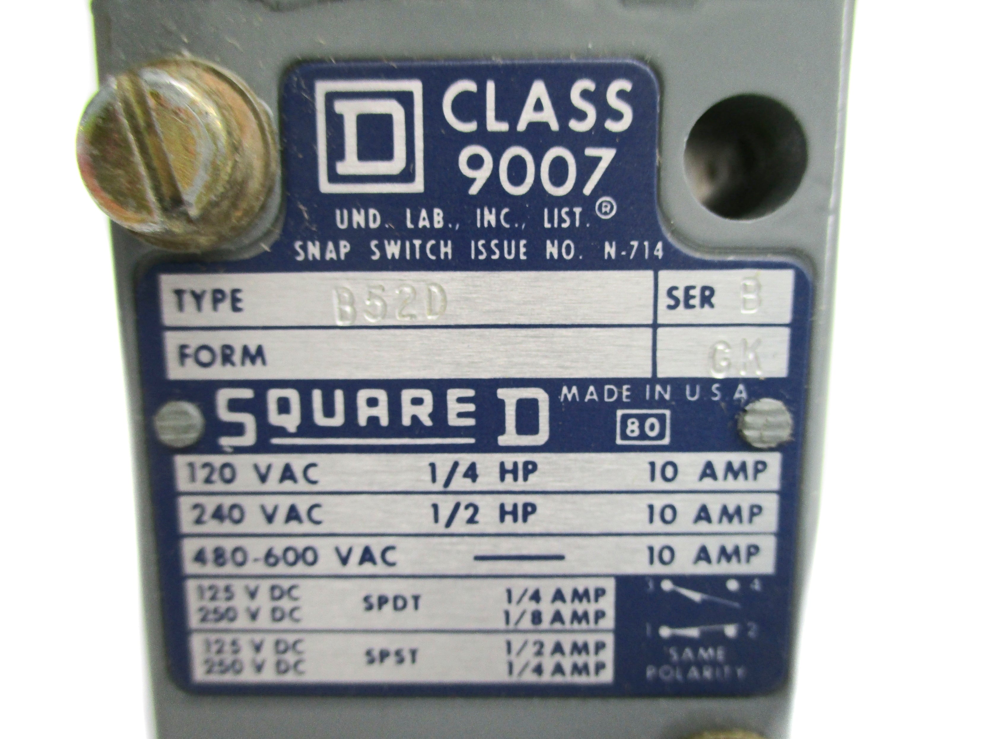 SQUARE D 9007B52D SER. B UNMP