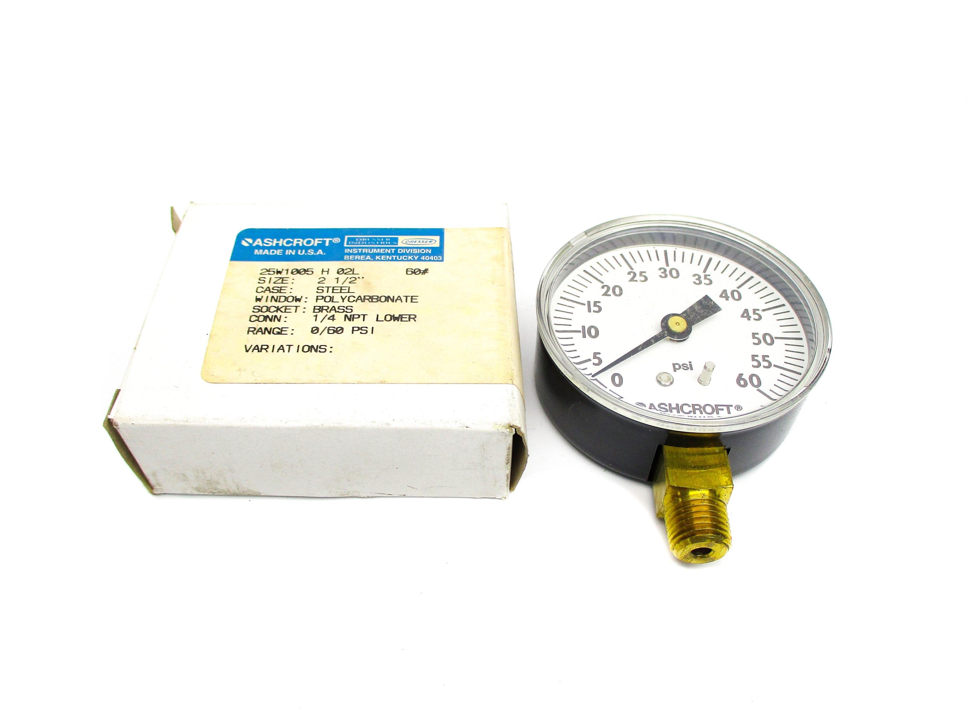 ASHCROFT 25W1005H02L60# 0-60PSI 2-1/2" NSMP