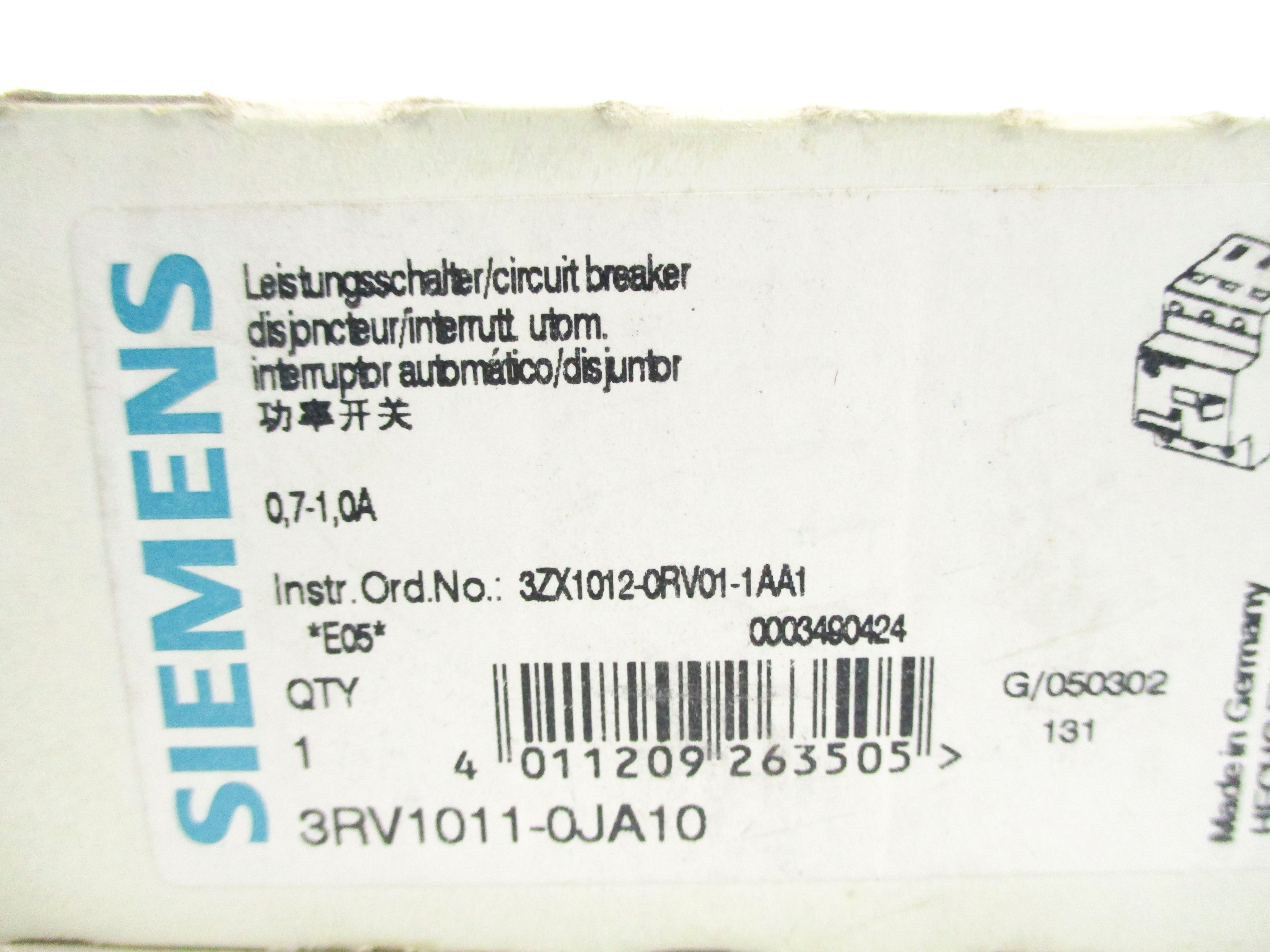 SIEMENS 3RV1011-0JA10 0.7-1.0A NSMP