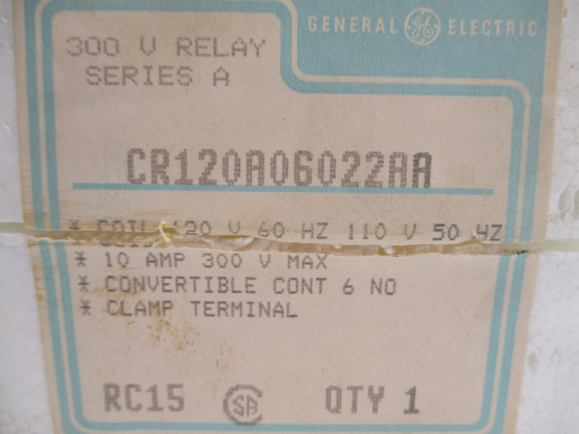 GENERAL ELECTRIC CR120A06022AA SER. A 110/120V 10A NSMP