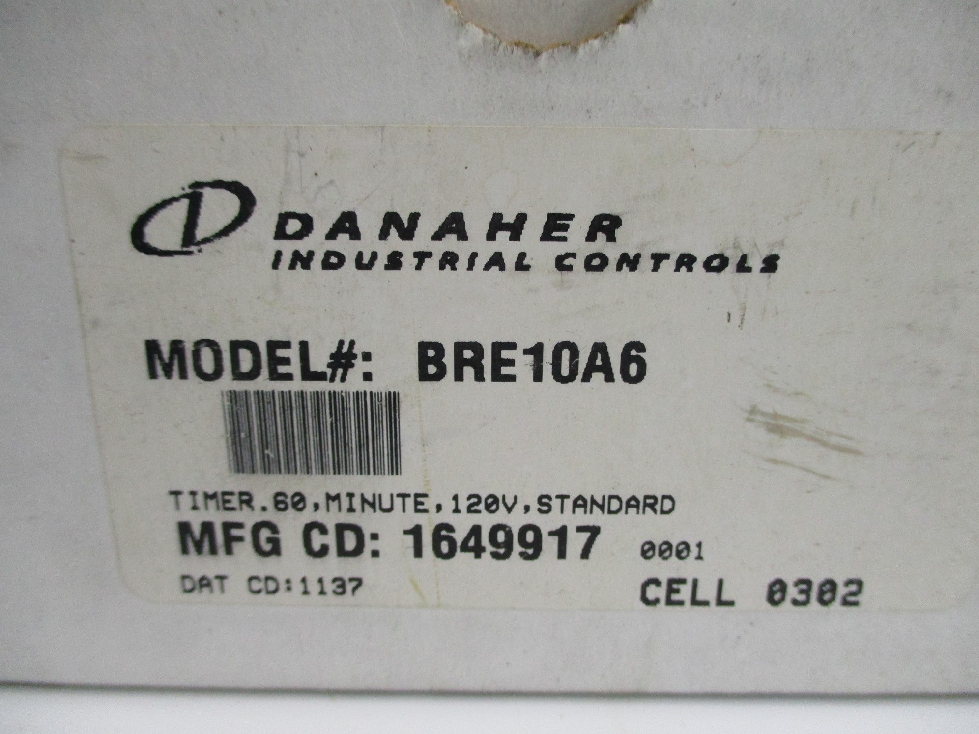 DANAHER INDUSTRIAL CONTROLS BRE10A6 120V 60MIN NSMP