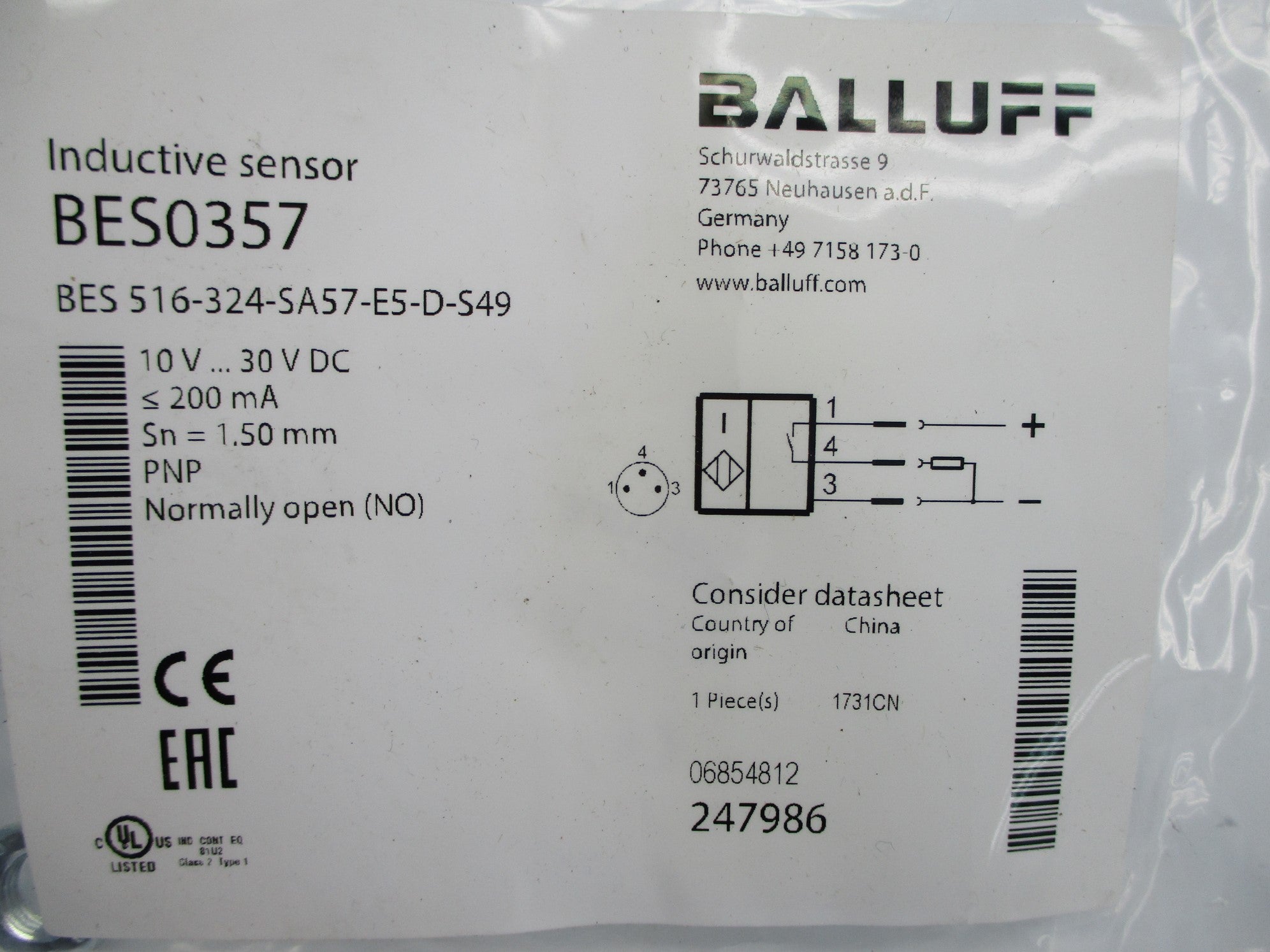 BALLUFF BES516-324-SA57-ES-D-S49 BES0357 NSMP