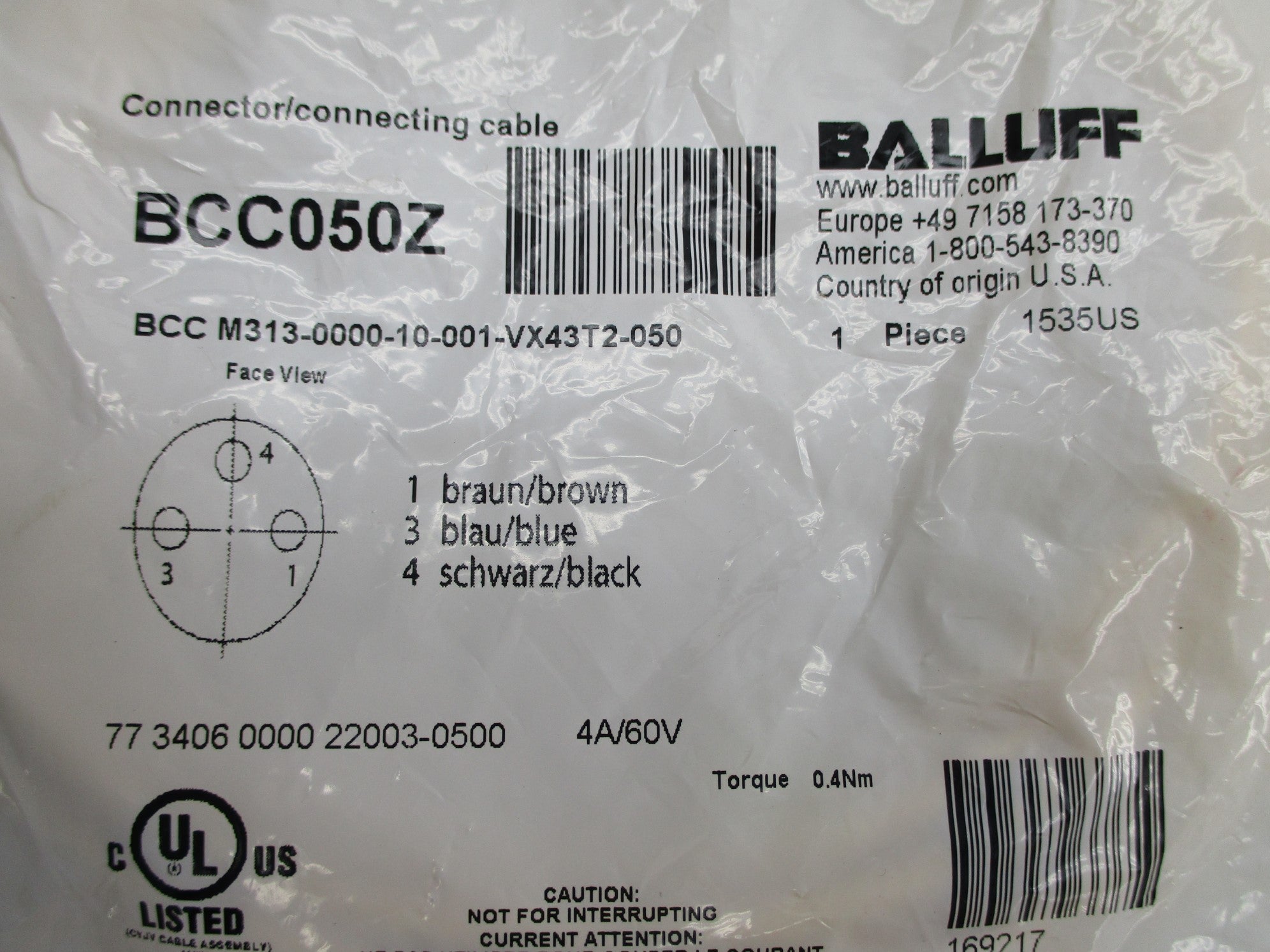 BALLUFF BCCM313-0000-10-001-VX43T2-050 BCC050Z 60V 4A NSMP