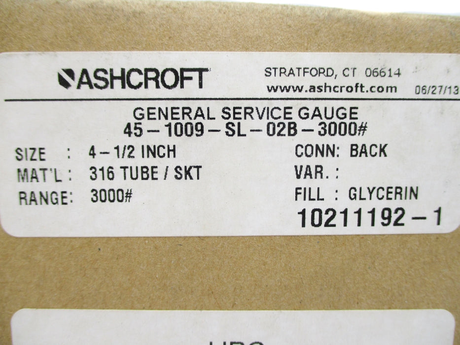 ASHCROFT 45-1009-SL-02B-3000# 0-3000PSI NSMP