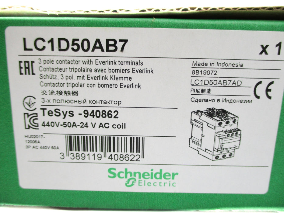SCHNEIDER ELECTRIC LC1D50AB7 24VAC NSMP