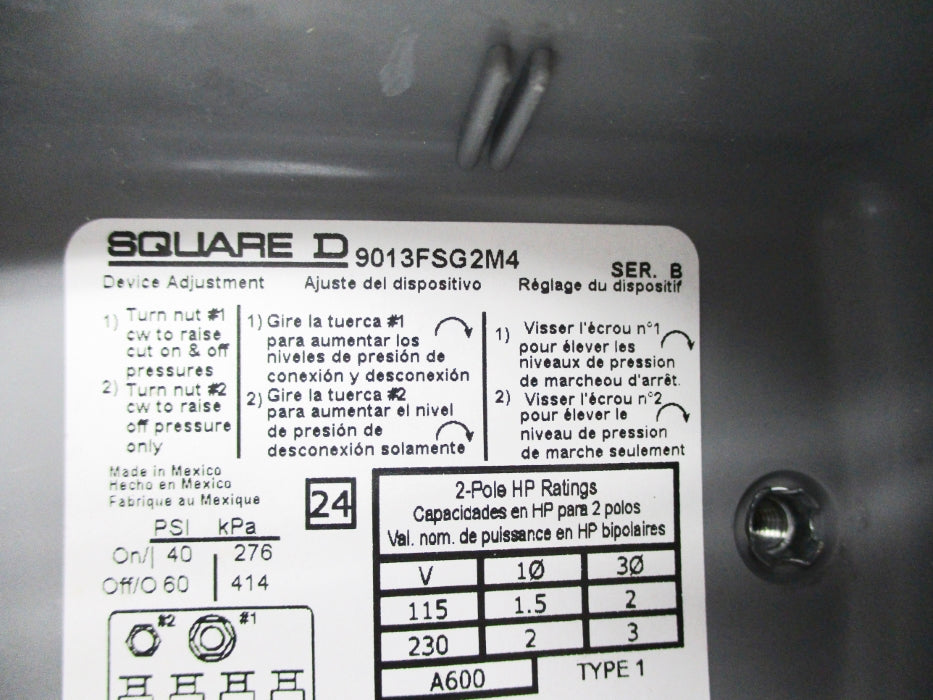 SQUARE D 9013FSG2M4 SER. B 115/230V 40/60PSI NSNP
