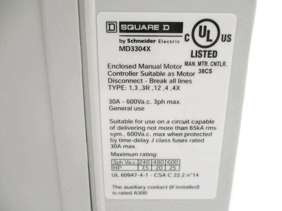 SQUARE D MD3304X 600VAC 30A NSNP