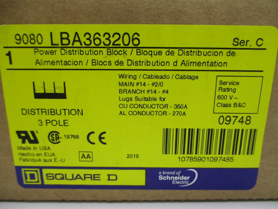 SQUARE D 9080LBA363206 SER. C 600V 350A NSMP