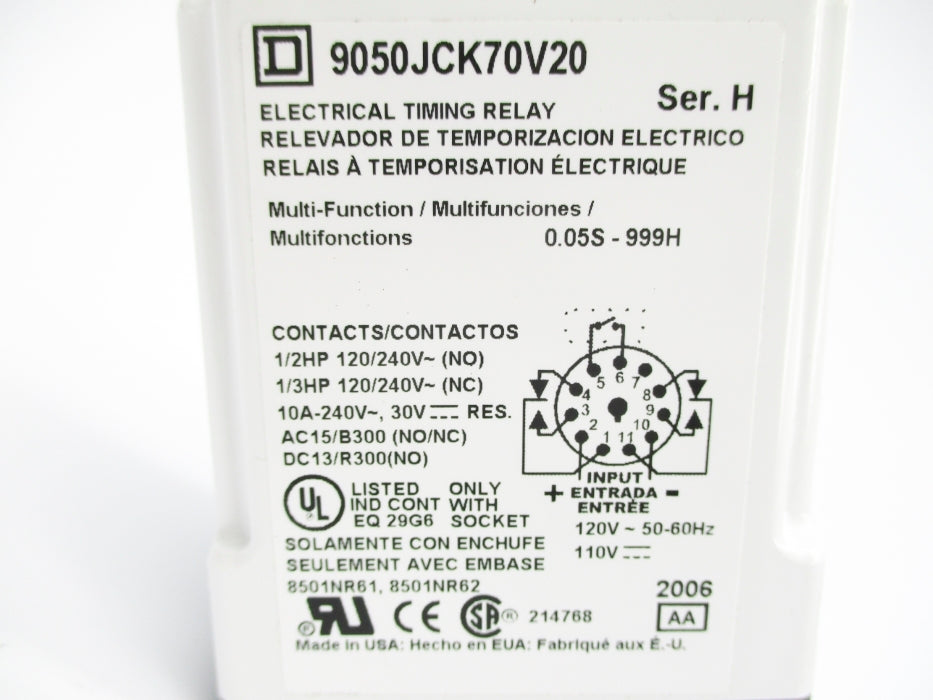 SQUARE D 9050JCK70V20 SER. H 120/240V 10A 0.05S-999H NSNP