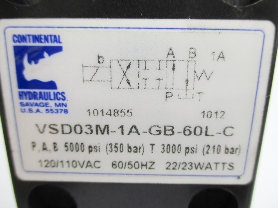 CONTINENTAL HYDRAULICS VSD03M-1A-GB-60L-C 110/120VAC 5000/3000PSI NSNP
