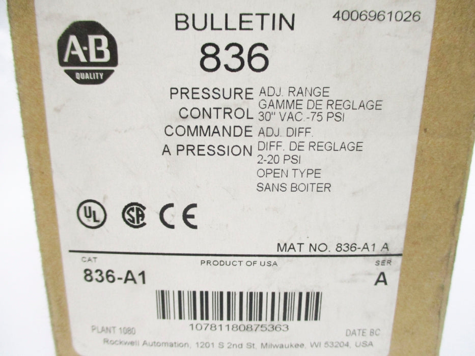 INDUSTRIAL SPARE PART 836-A1 SER. A 30"VAC-75PSI (BR/WH) NSMP