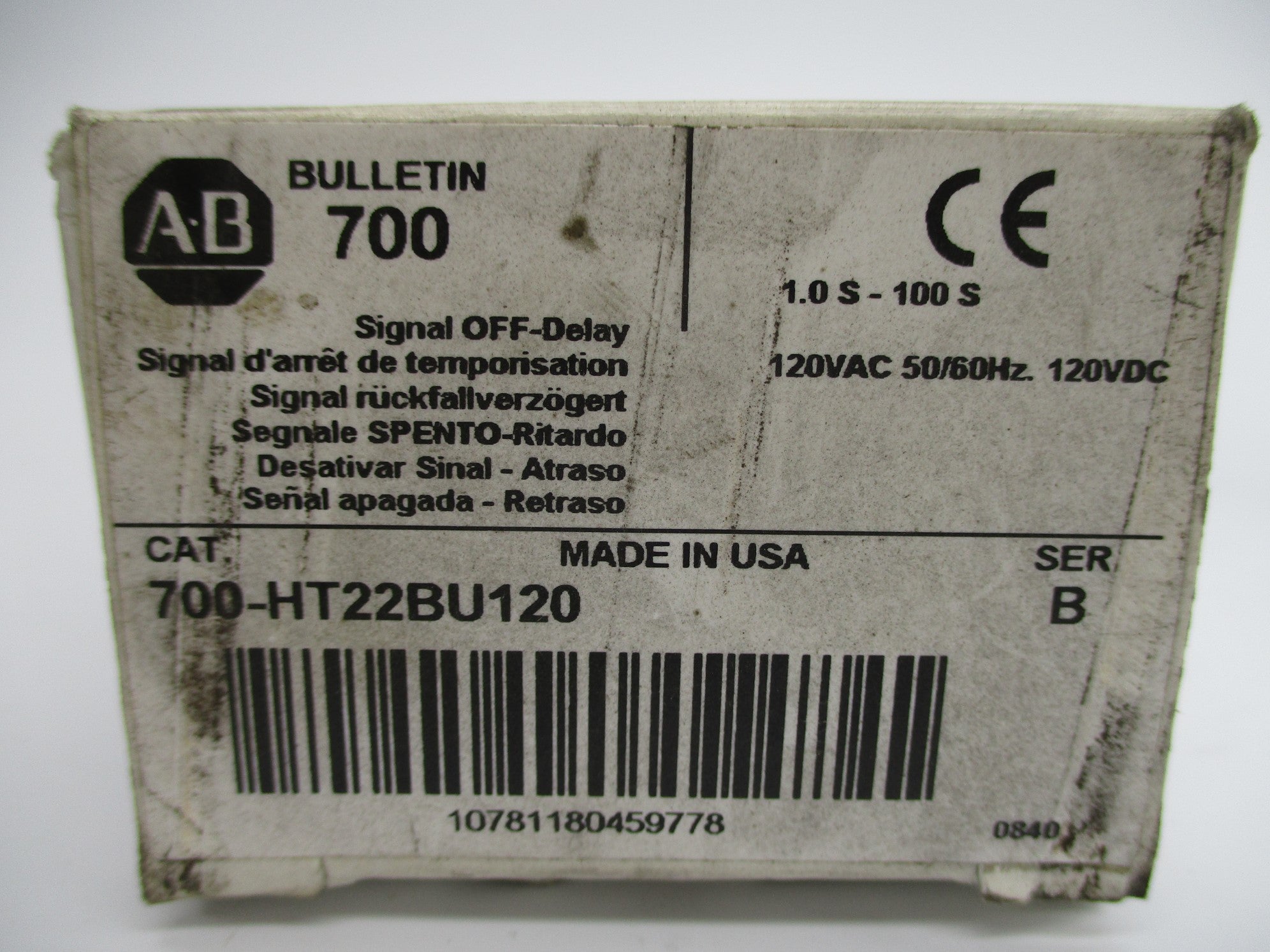 ALLEN BRADLEY 700-HT22BU120 SER. B 120VAC/DC 1.0-100S (WH) NSMP