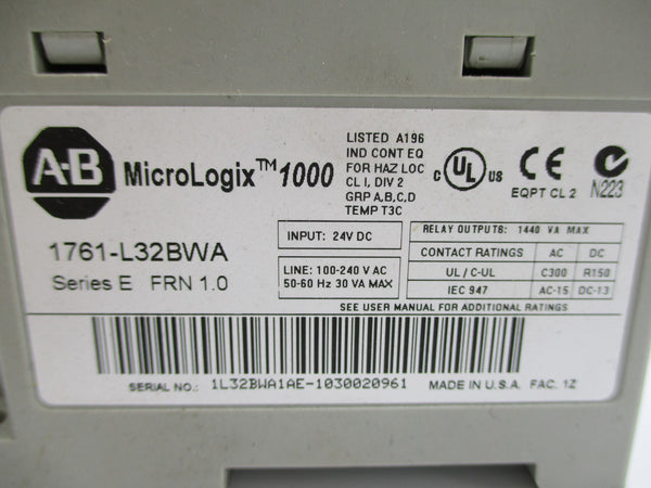 ALLEN BRADLEY 1761-L32BWA SER. E F/W 1.0 24VDC UNMP
