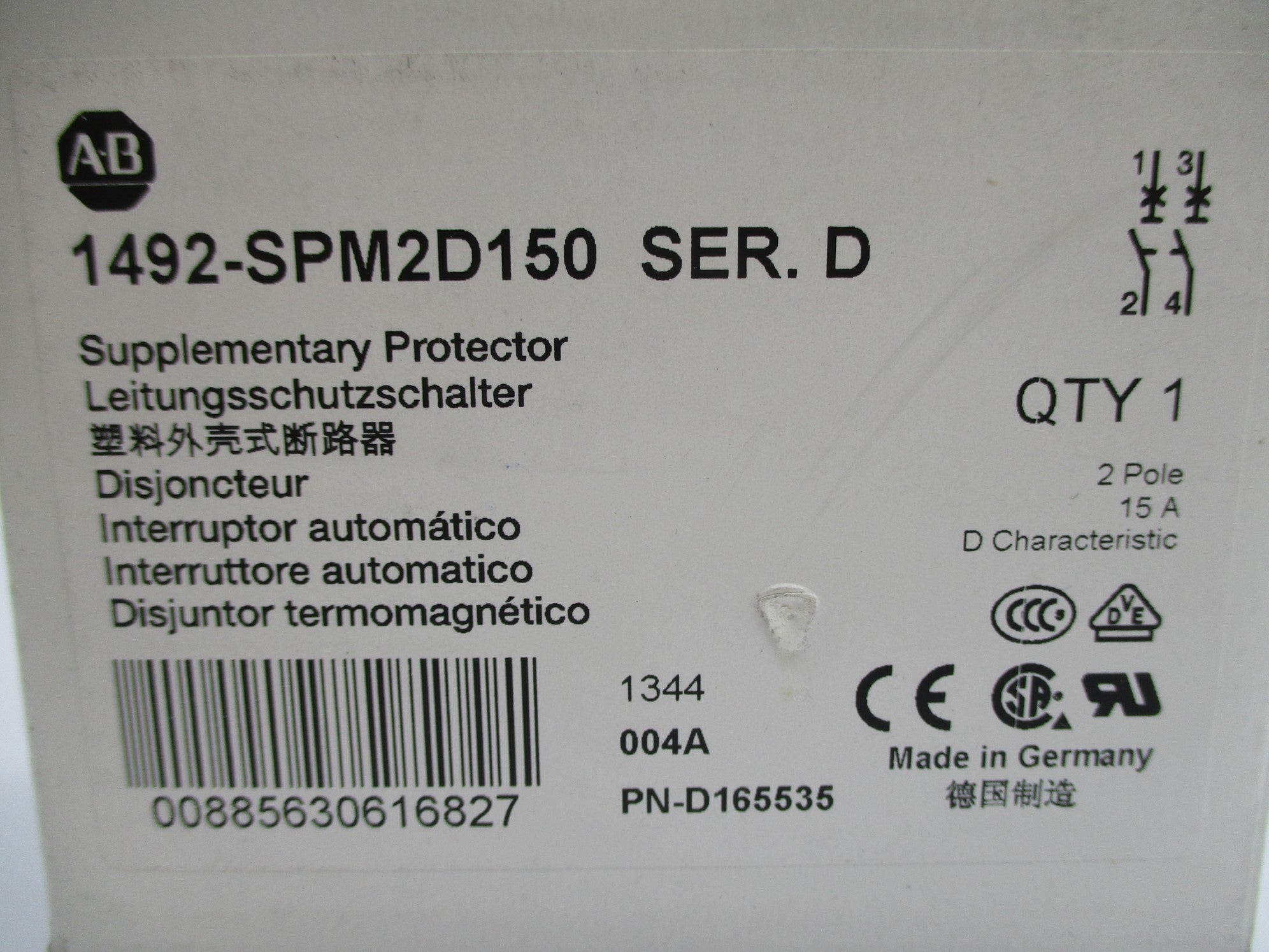 ALLEN BRADLEY 1492-SPM2D150 SER. D 15A 440VAC NSMP