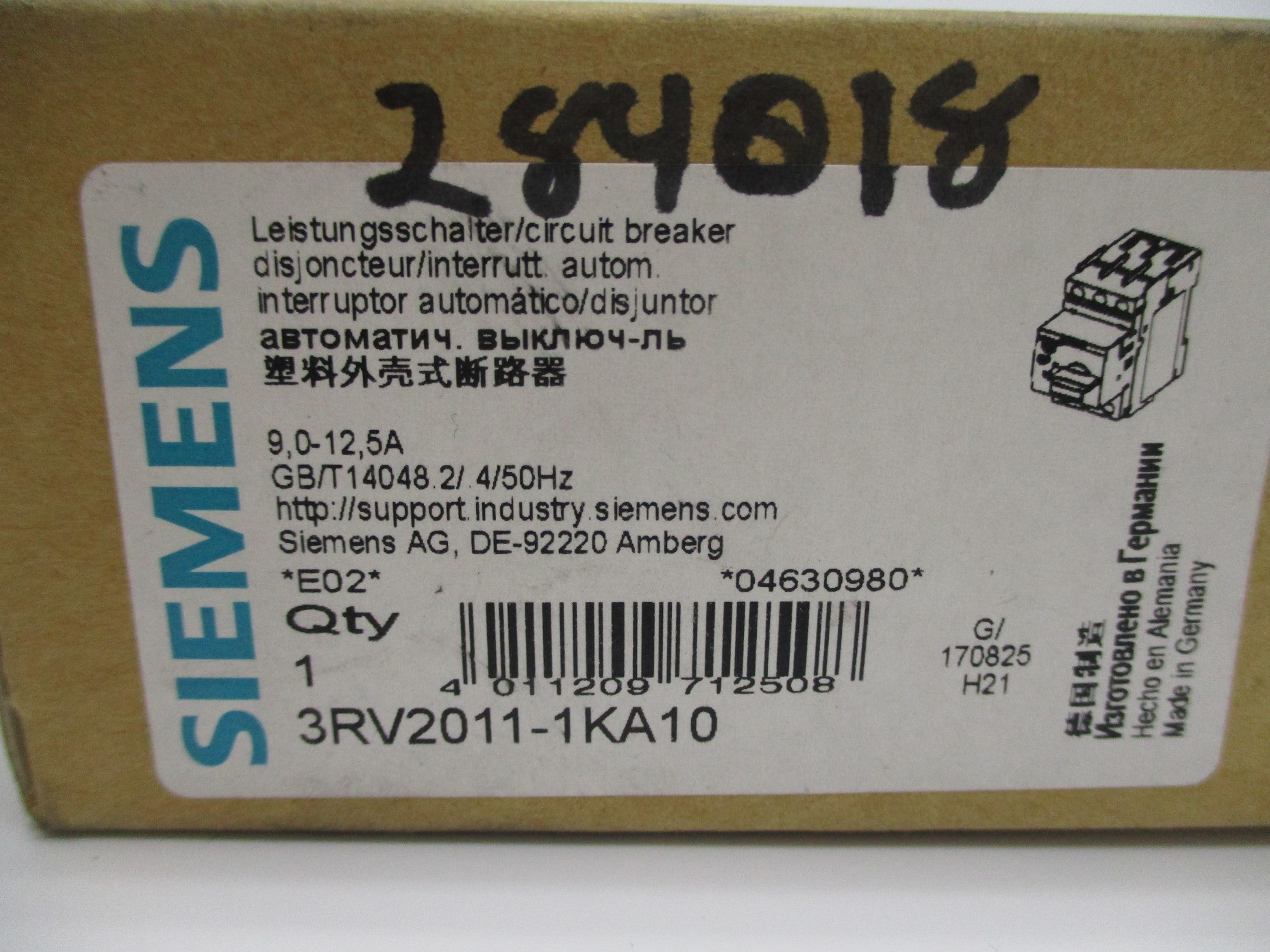 SIEMENS 3RV2011-1KA10 690V 9.0-12.5A NSMP