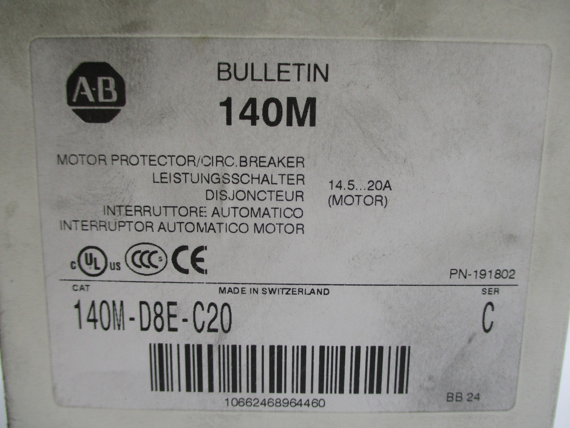 ALLEN BRADLEY 140M-D8E-C20 SER. C 690V 14.5-20A NSMP