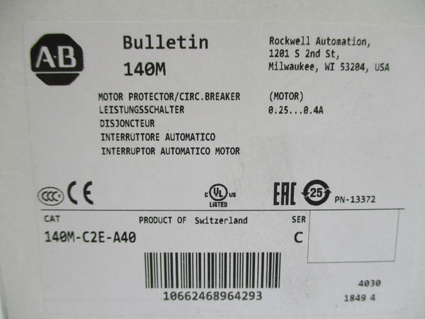 ALLEN BRADLEY 140M-C2E-A40 SER. C 690V 0.25-0.4A NSMP