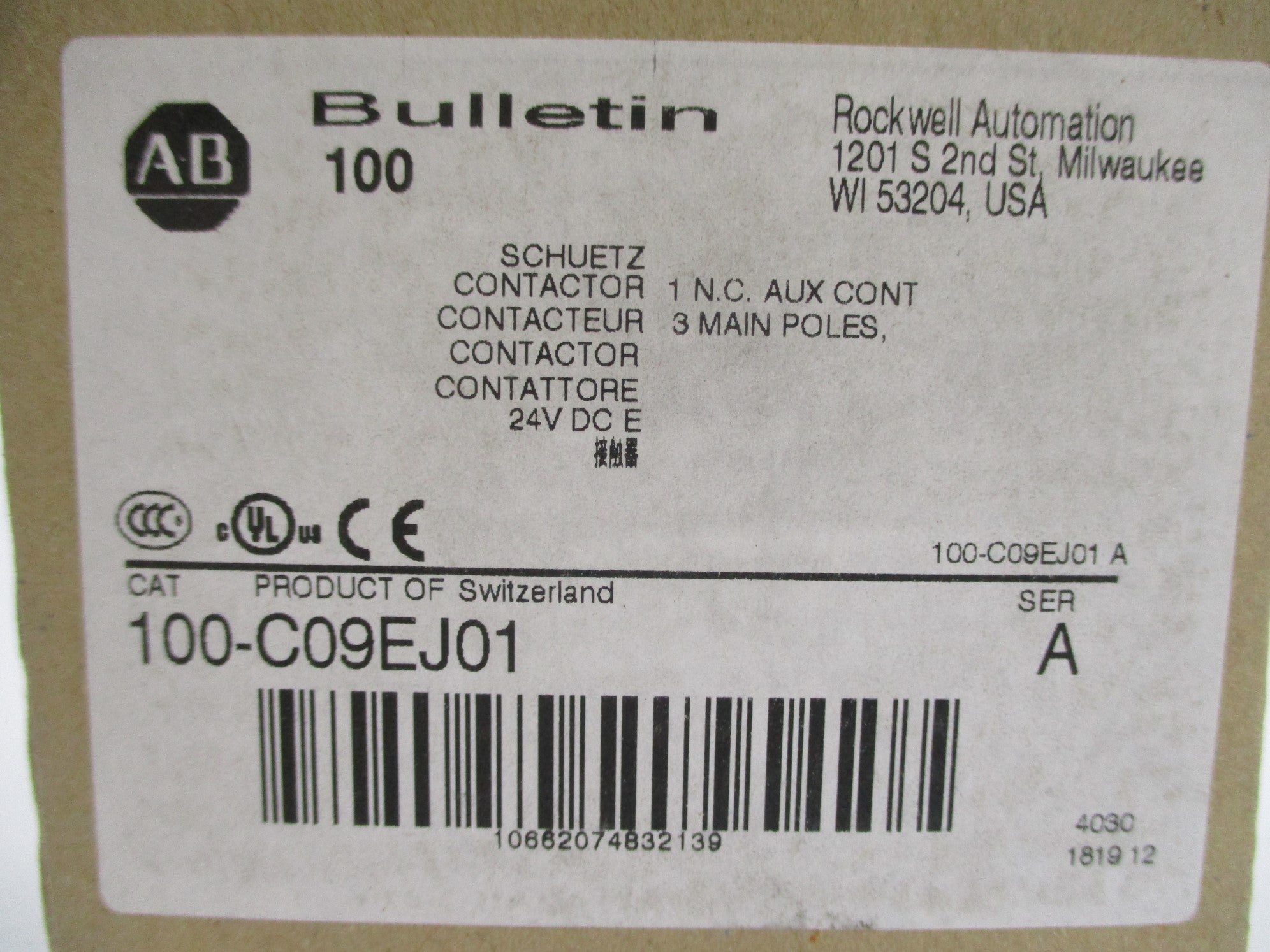 ALLEN BRADLEY 100-C09EJ01 SER. A 24VDC 32A (BR/WH) NSMP