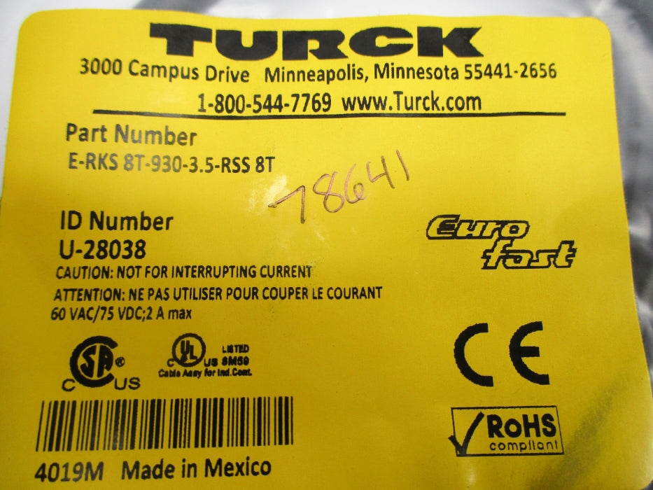 TURCK E-RKS8T-930-3.5-RSS8T U-28038 60VAC 2A NSMP