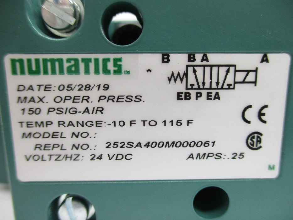 NUMATICS 252SA400M000061 24VDC .25A 150PSI NSNP