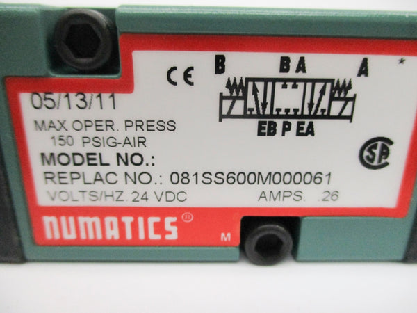 NUMATICS 081SS600M000061 24VDC .26A 150PSI NSNP
