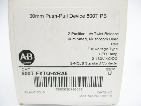 ALLEN BRADLEY 800T-FXTQH2RA5 SER. U 12-130VAC/DC (WH) NSMP
