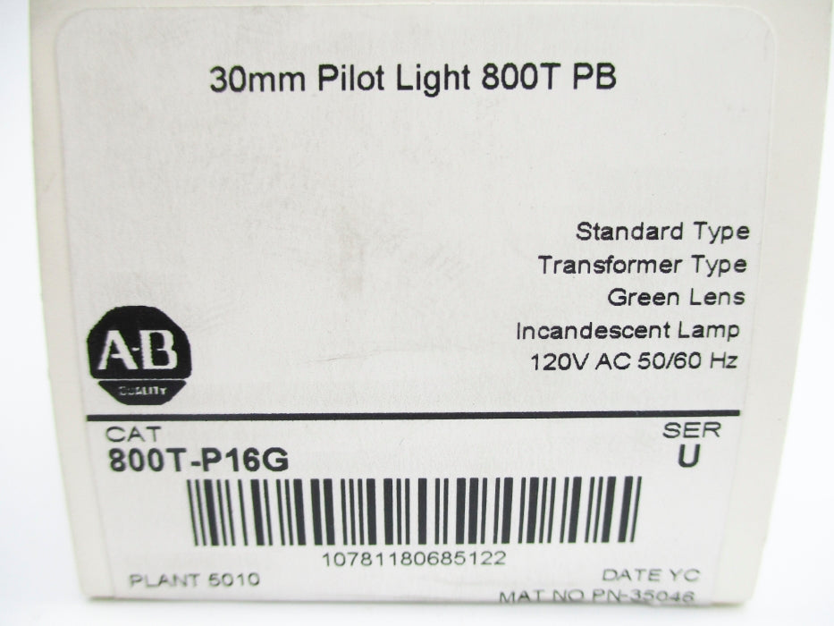 ALLEN BRADLEY 800T-P16G SER. U 120VAC (WH) NSFS