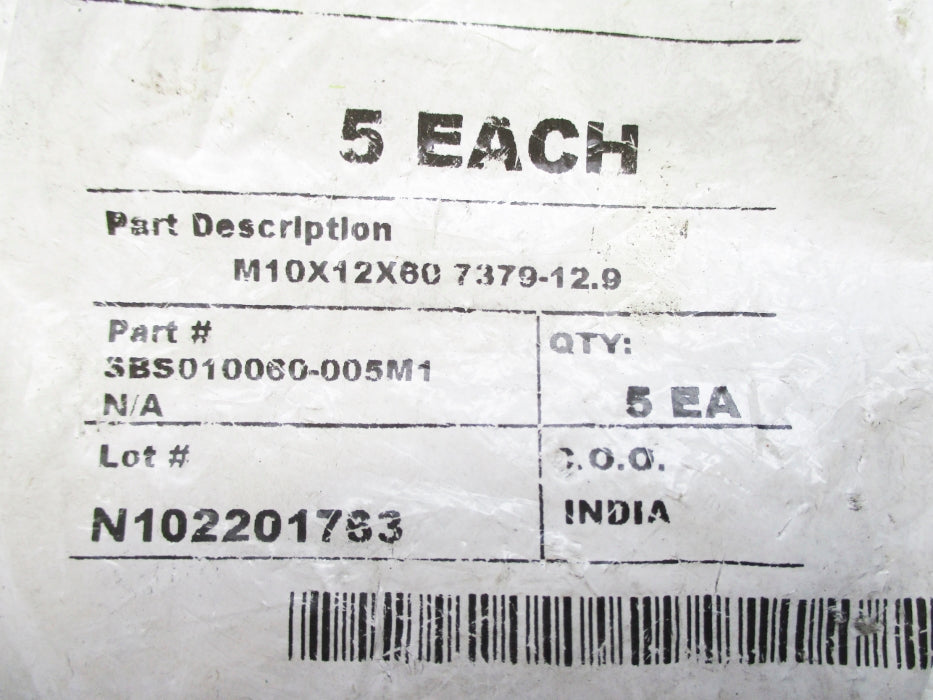 SPARE PART M10X12X60 7379-12.9 SBS010060-005M1 (PKG OF 5) NSMP