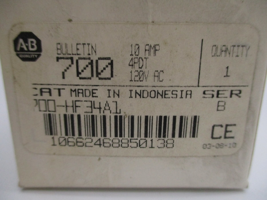 ALLEN BRADLEY 700-HF34A1 SER. B 120VAC 10A (WH) NSMP