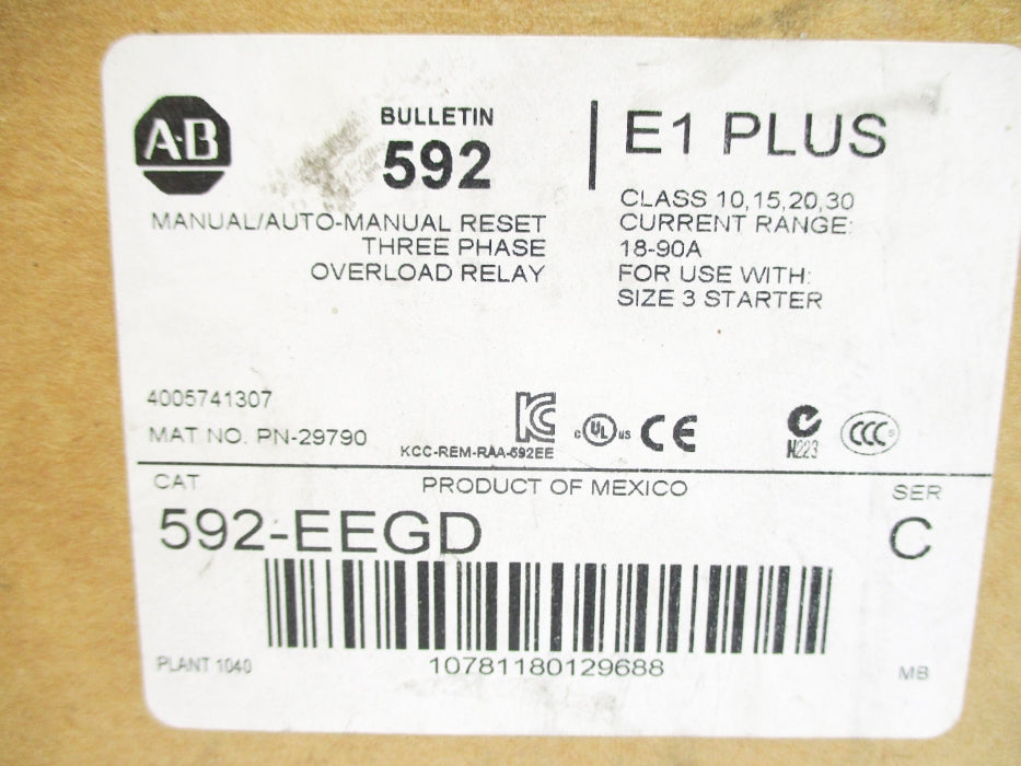 INDUSTRIAL SPARE PART 592-EEGD SER. C 600V 18-90A (BR/WH) NSMP
