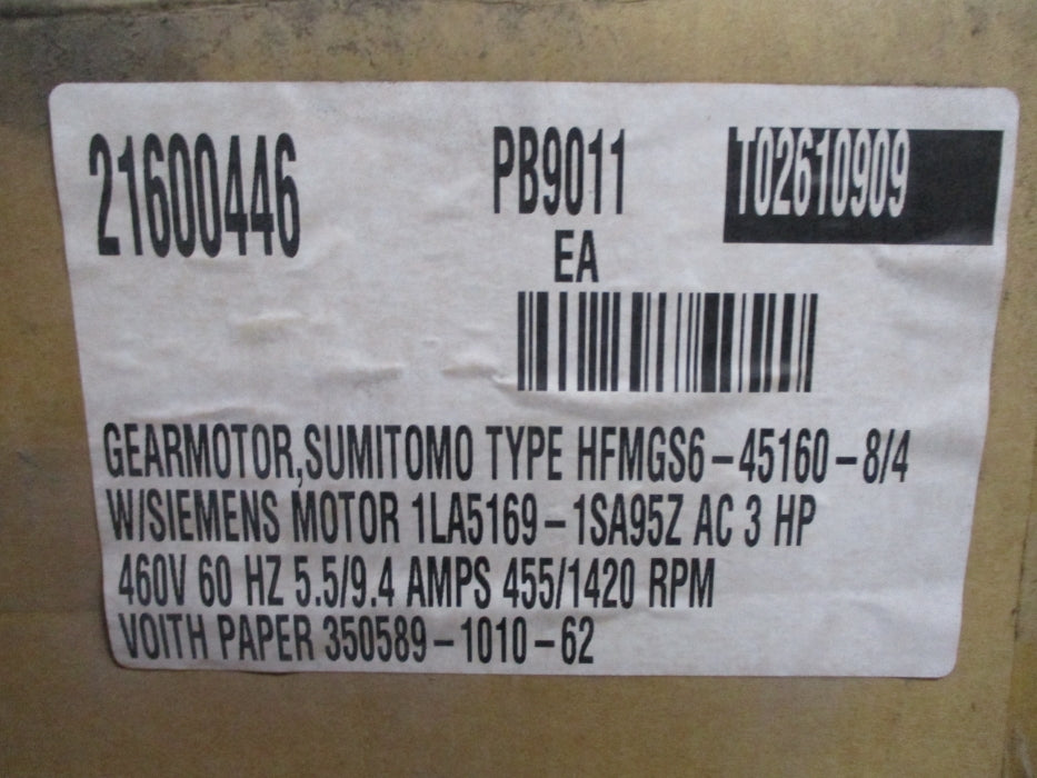 SUMITOMO GEARMOTOR HFMGS6-45160-8/4 NSMP