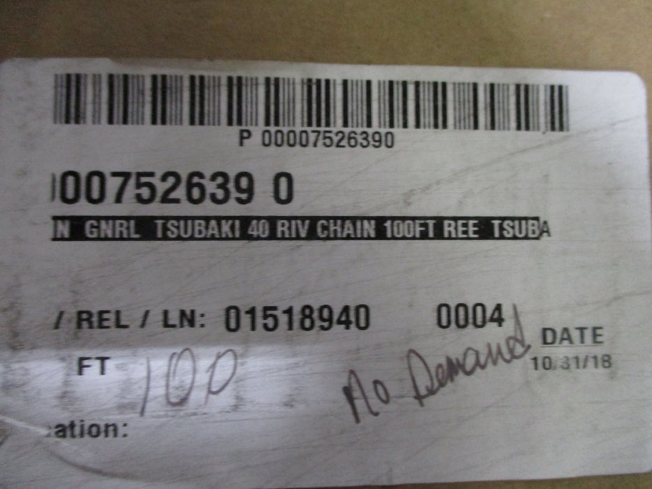 TSUBAKI 40R100 40 RIVET 100' NSMP