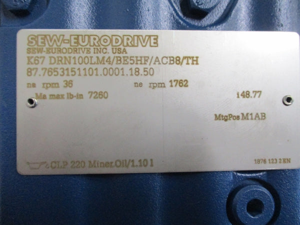 SEW-EURODRIVE K67DRN100LM4/BE5HF/ACB8/TH NSNP