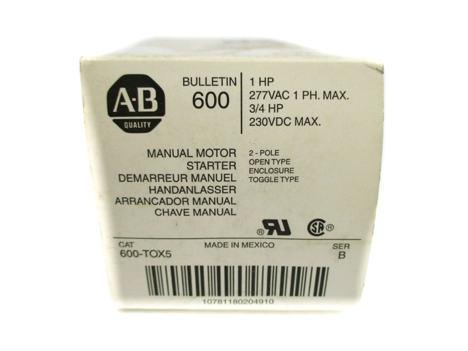 ALLEN BRADLEY 600-TOX5 SER. B 277VAC (WH) NSMP