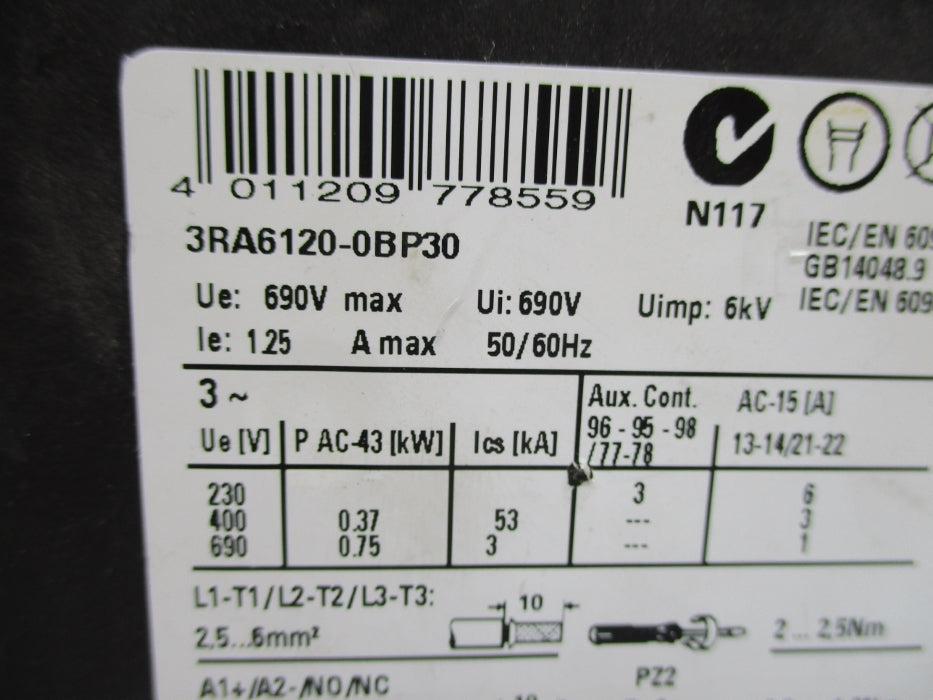 SIEMENS 3RA6120-0BP30 0.32-1.25A NUPI