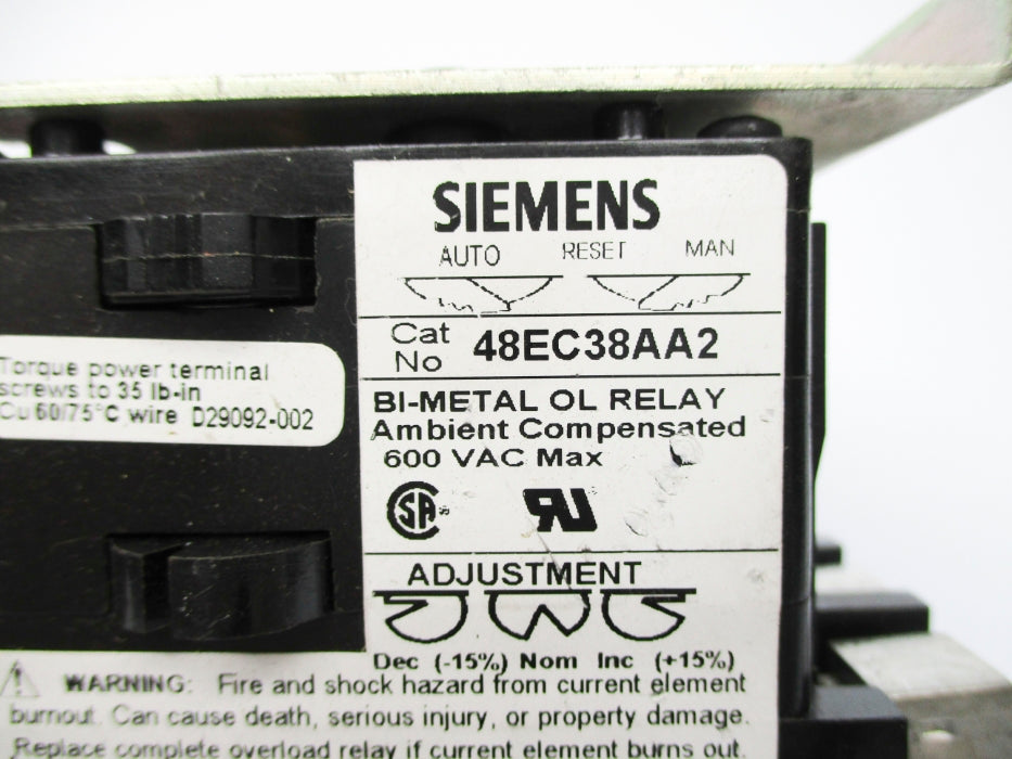 SIEMENS 48EC38AA2 600VAC NUPI