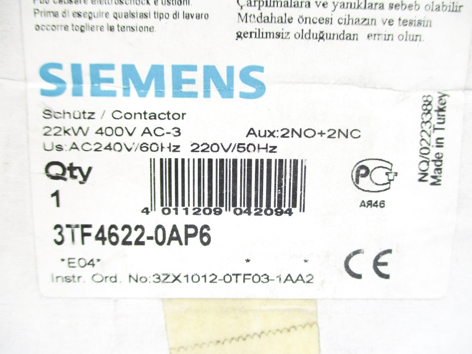 SIEMENS 3TF4622-0AP6 220/240VAC NSMP