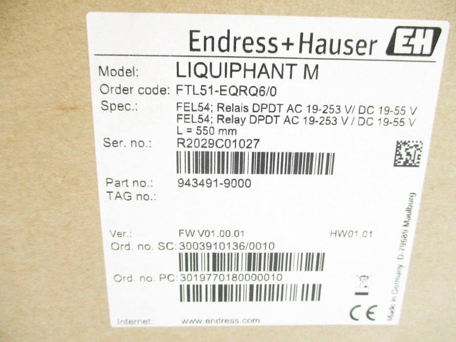 ENDRESS+HAUSER 943491-9000 FTL51-EQRQ6/0 NSMP