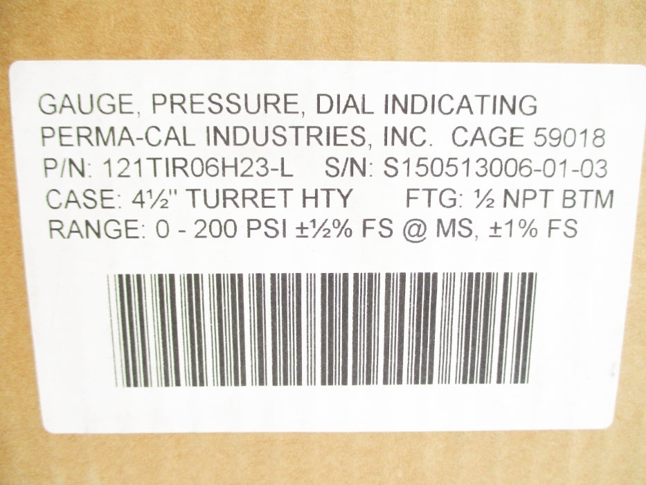 PERMA-CAL INDUSTRIES 121TIR06H23-L 0-200PSI NSMP