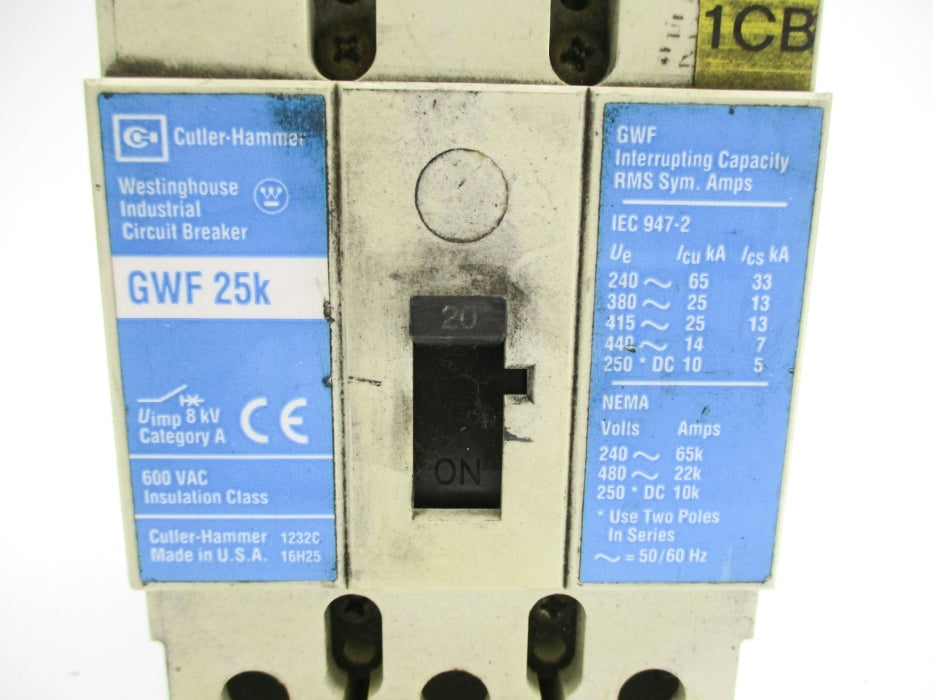 CUTLER HAMMER GWF3020 GWF25K 20A 600VAC (AS PICTURED) UNMP