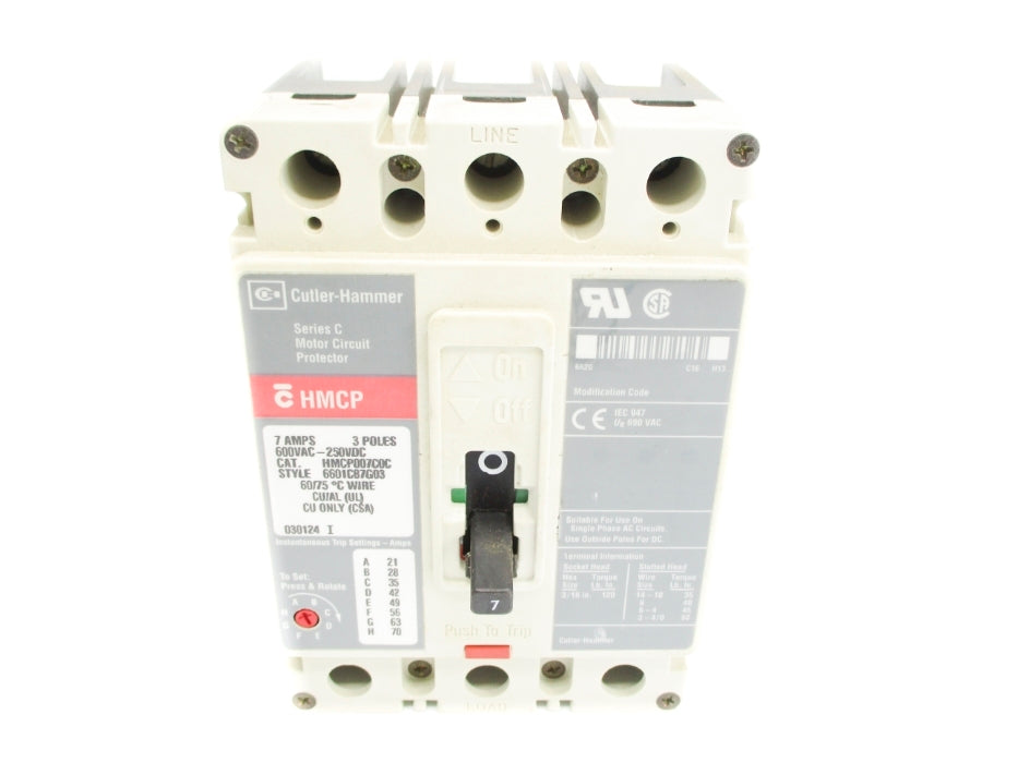 CUTLER HAMMER HMCP007C0C SER. C 600VAC 7A NSNP