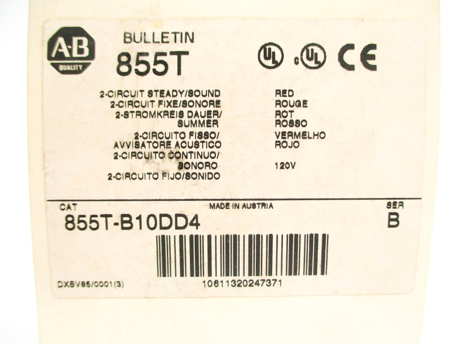 ALLEN BRADLEY 855T-B10DD4 SER. B 120V (WH) NSMP