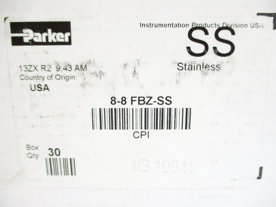 PARKER 8-8 FBZ-SS (PKG OF 30) NSFS