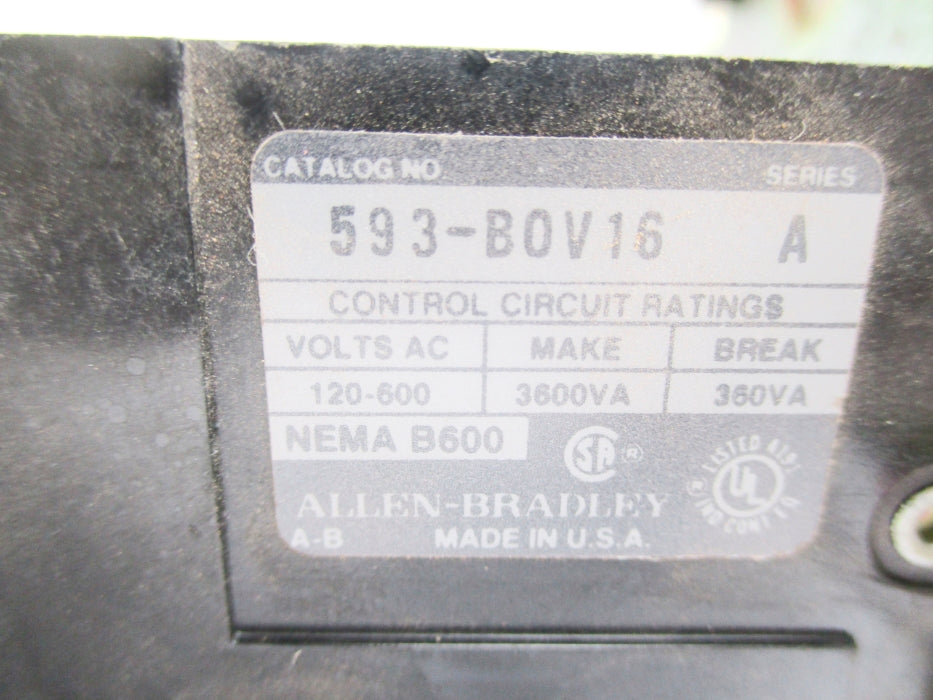 ALLEN BRADLEY 593-BOV16 SER. A 120-600VAC UNMP