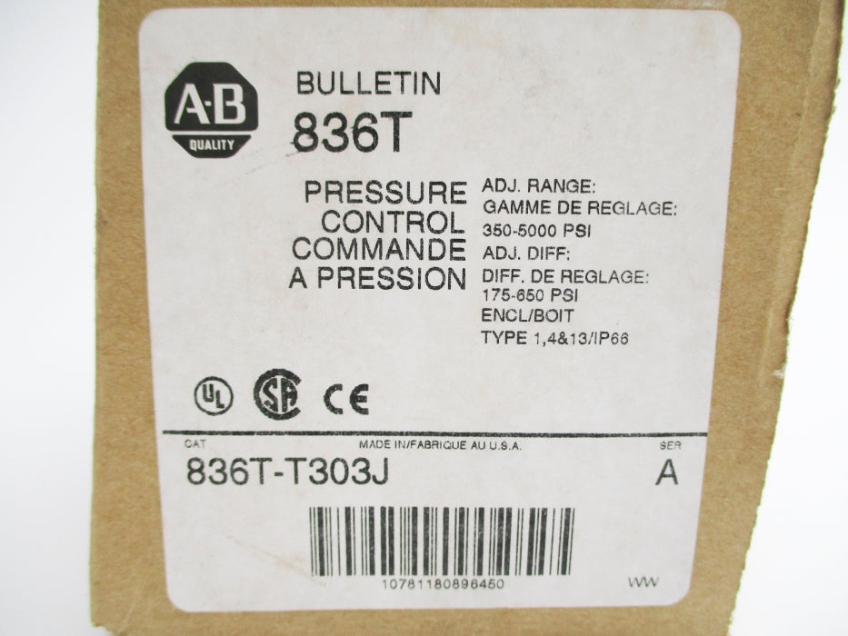 ALLEN BRADLEY 836T-T303J SER. A 120-600VAC 60A 175-650PSI (BR/WH) NSMP