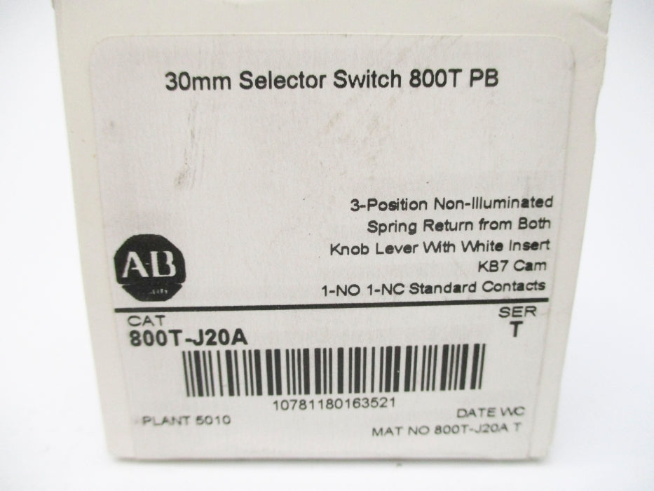 ALLEN BRADLEY 800T-J20A SER. T (WH) NSFS